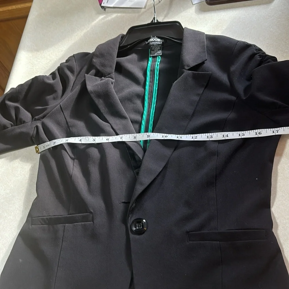 Stoosh women's black blazer 3/4 ruched sleeves stretchy fabric size M - Picture 8 of 9